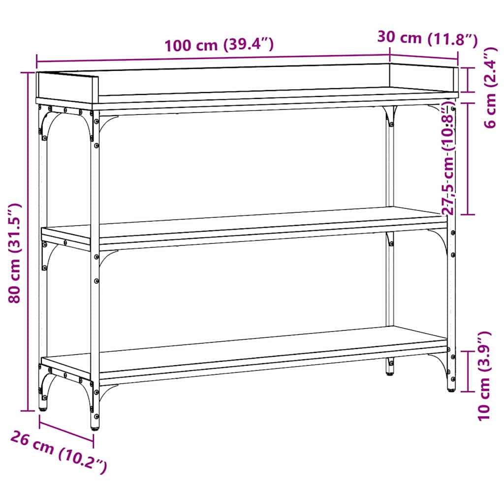 Konsolentisch Altholz 100 x 30 x 80 cm Schichtholz und Metall