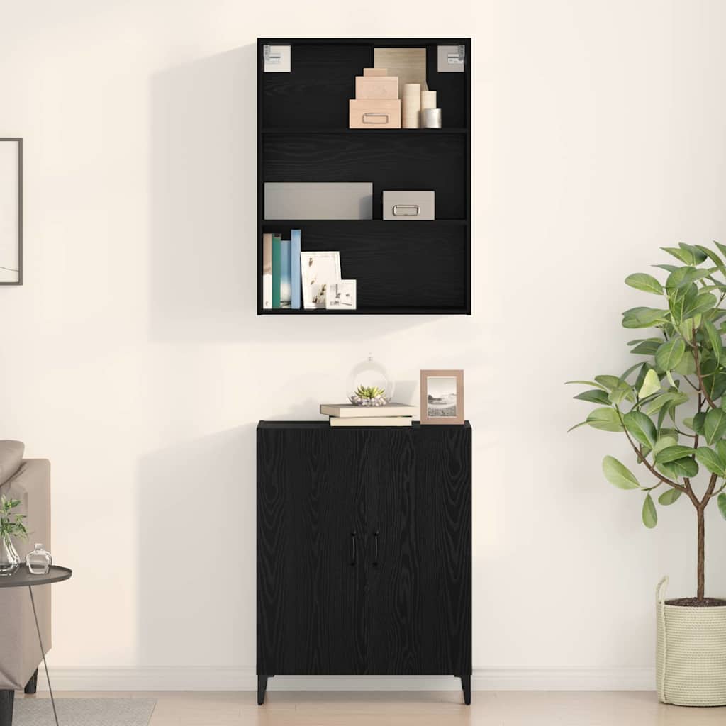 Sideboard Wandmontiert 2 pcs Schwarz Eichen-Optik Holzwerkstoff