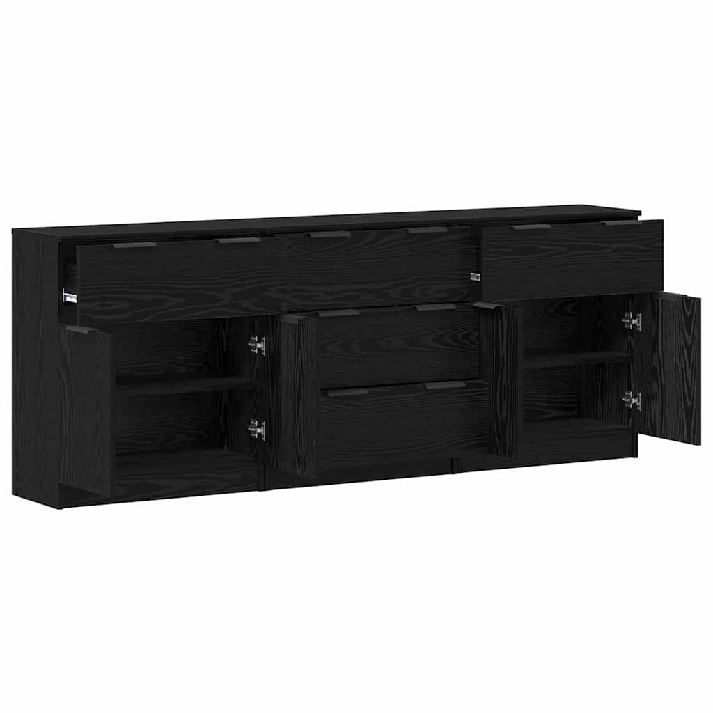 Sideboard 3 pcs Schwarz Eichen-Optik 60 x 30 x 70 cm