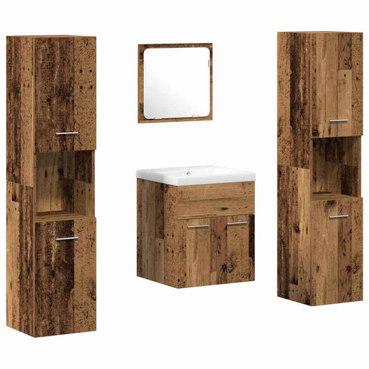 Badezimmermöbel-Set Wandmontiert 4 pcs Altholz Holzwerkstoff