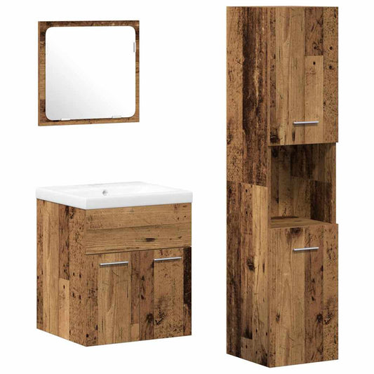 Badezimmermöbel-Set mit Schubladen 4 pcs Altholz Holzwerkstoff