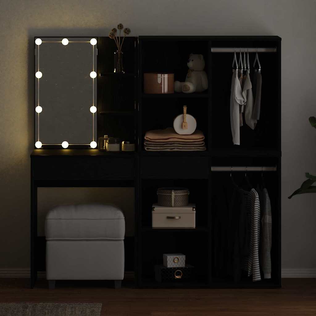 LED Schminktisch Schwarz Eichen-Optik 140 x 40 x 140 cm