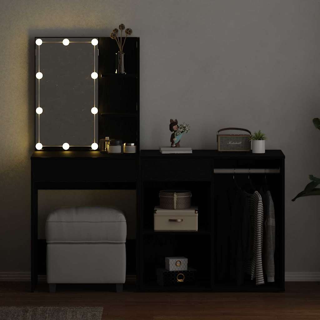 LED Schminktisch Schwarz Eichen-Optik 140 x 40 x 140 cm