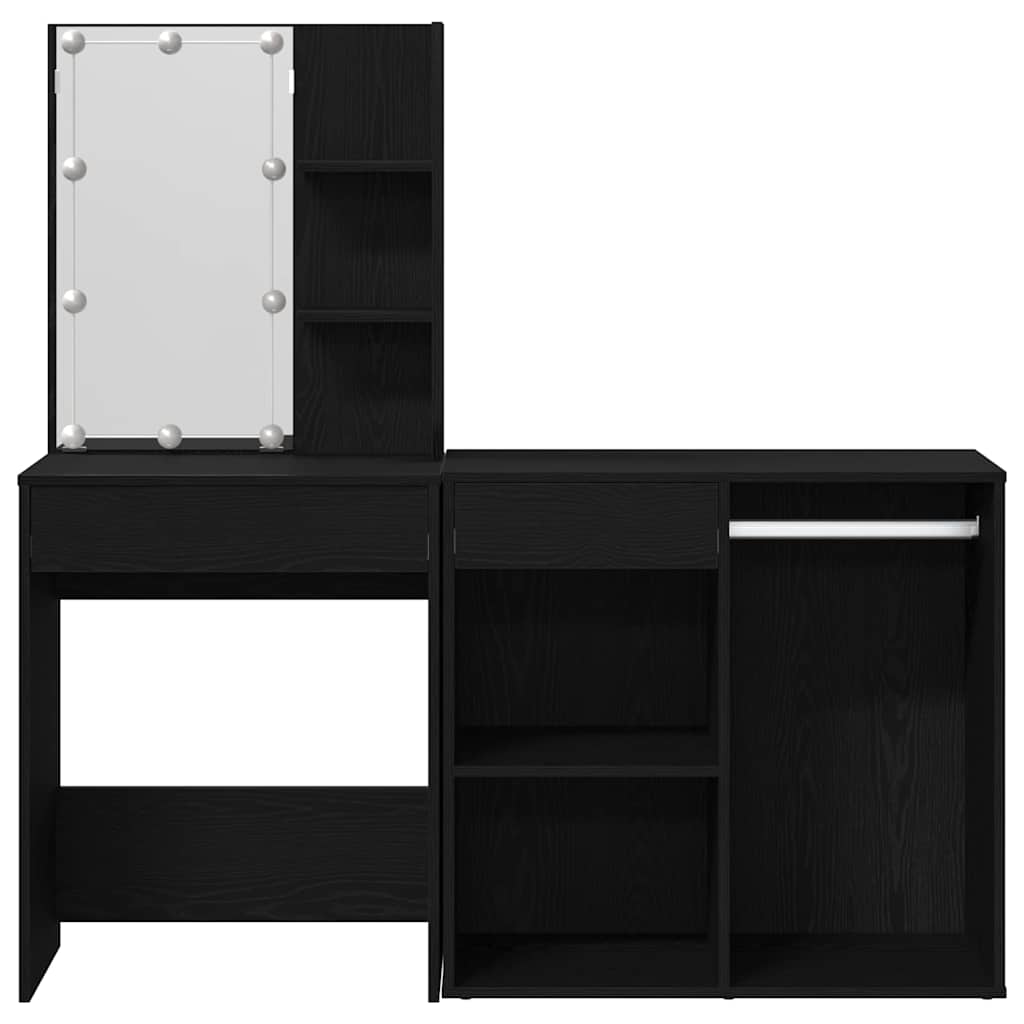 LED Schminktisch Schwarz Eichen-Optik 140 x 40 x 140 cm