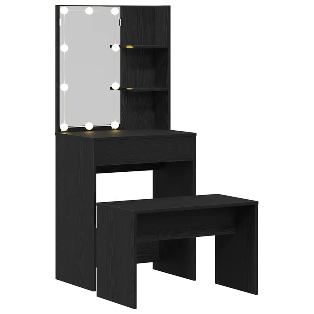 Schminktisch Set Schwarz Eichen-Optik 60 x 40 x 140 cm