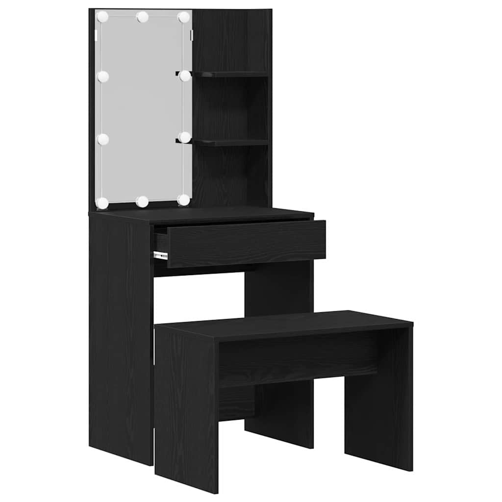 Schminktisch Set Schwarz Eichen-Optik 60 x 40 x 140 cm