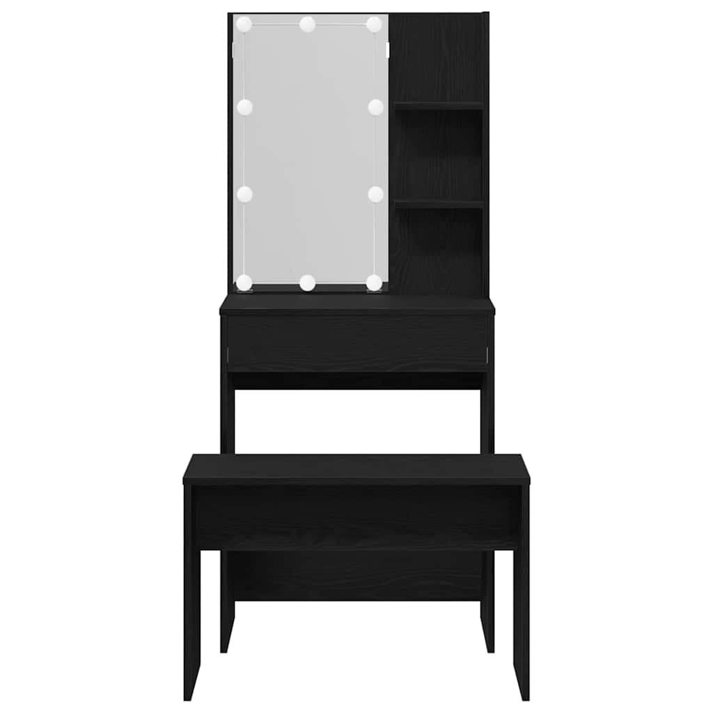 Schminktisch Set Schwarz Eichen-Optik 60 x 40 x 140 cm