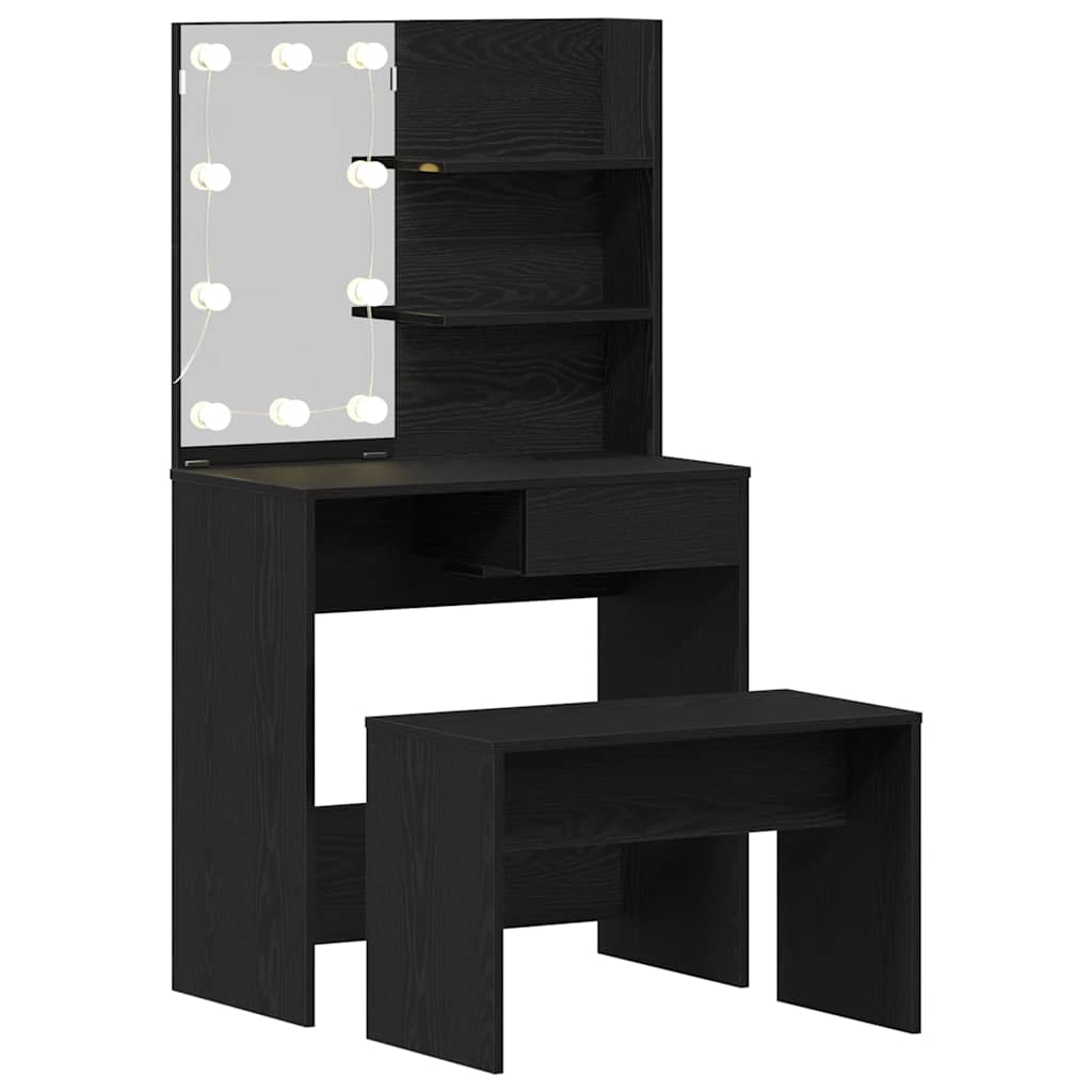 Schminktisch Set Schwarz Eichen-Optik 74.5 x 40 x 141 cm