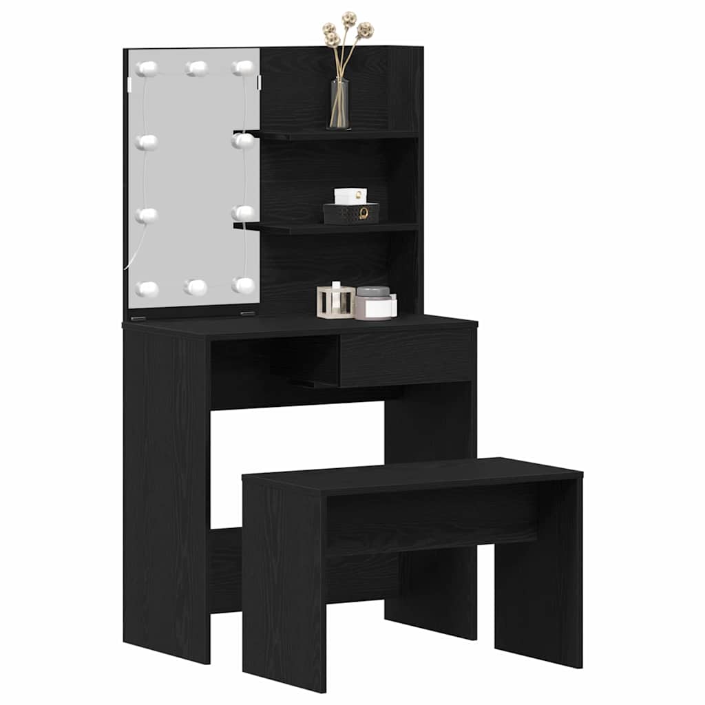 Schminktisch Set Schwarz Eichen-Optik 74.5 x 40 x 141 cm
