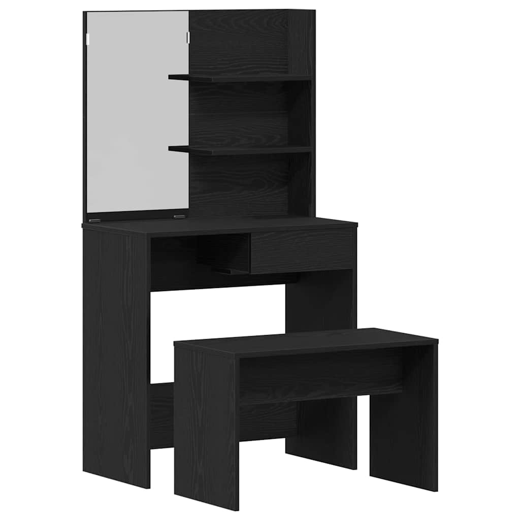 Schminktisch Set 2 pcs Schwarz Eichen-Optik 74.5 x 40 x 141 cm