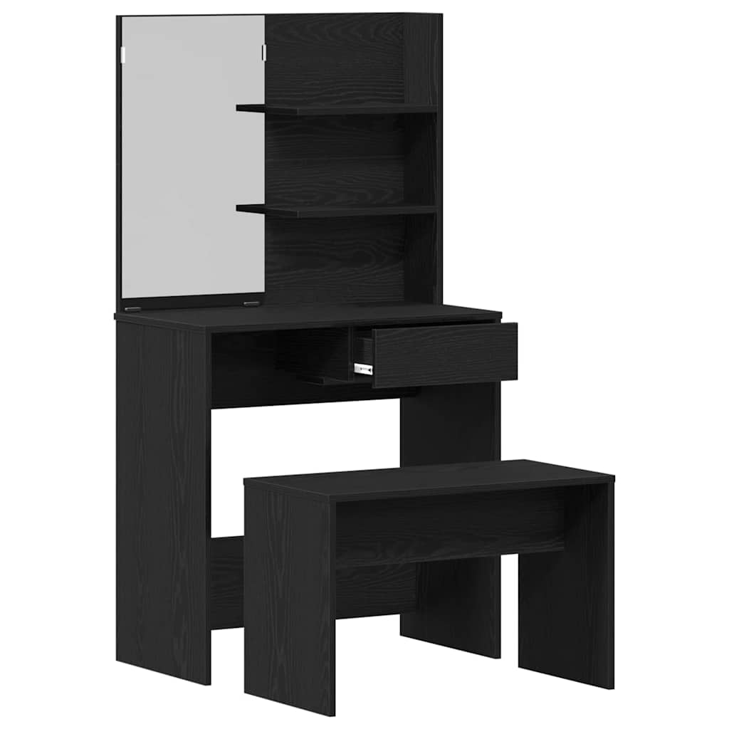 Schminktisch Set 2 pcs Schwarz Eichen-Optik 74.5 x 40 x 141 cm