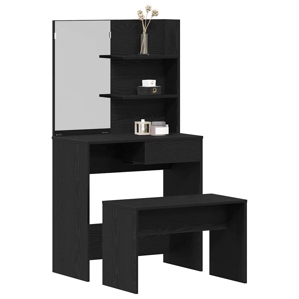 Schminktisch Set 2 pcs Schwarz Eichen-Optik 74.5 x 40 x 141 cm