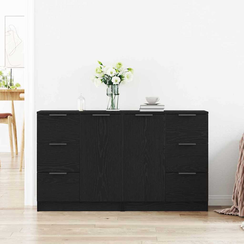 Sideboard Schwarz Eichen-Optik 180 x 30 x 70 cm Holzwerkstoff
