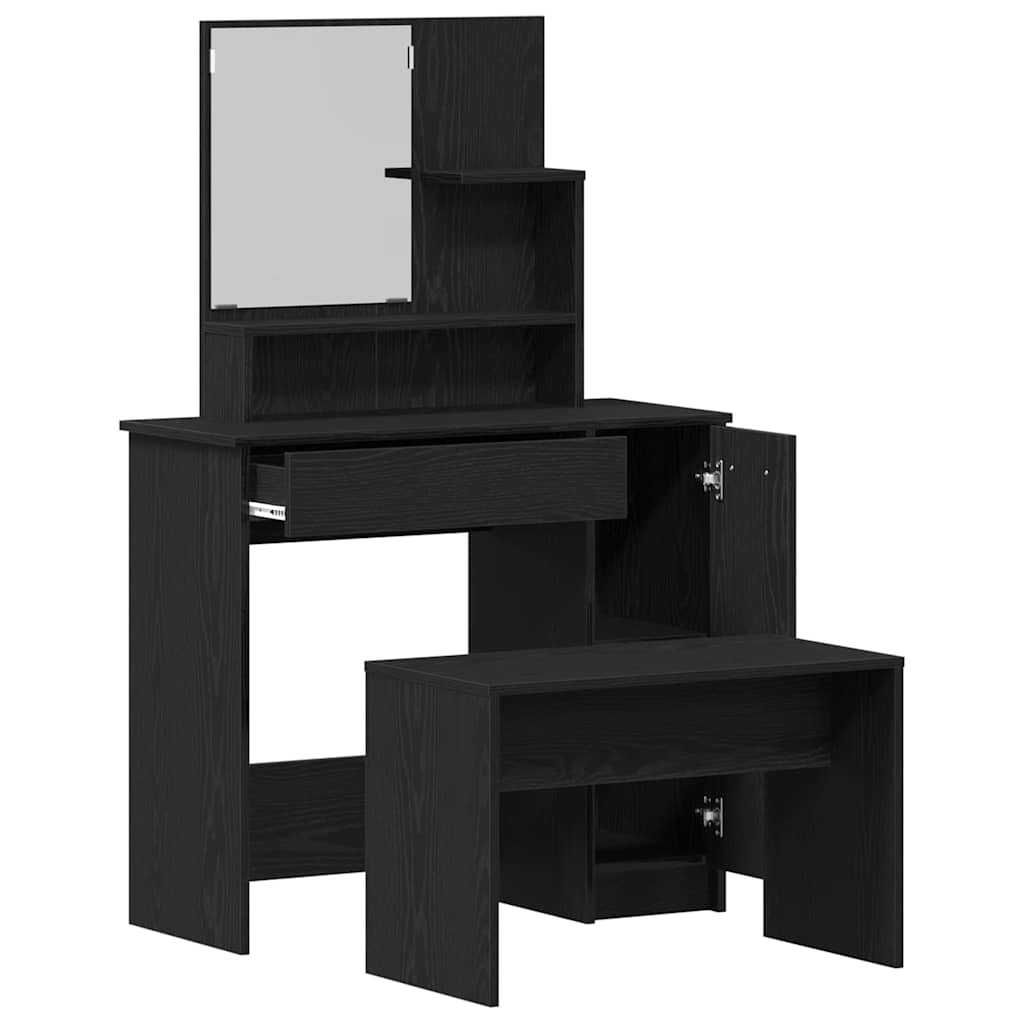 Schminktisch Set 2 pcs Schwarz Eichen-Optik 86.5 x 35 x 136 cm