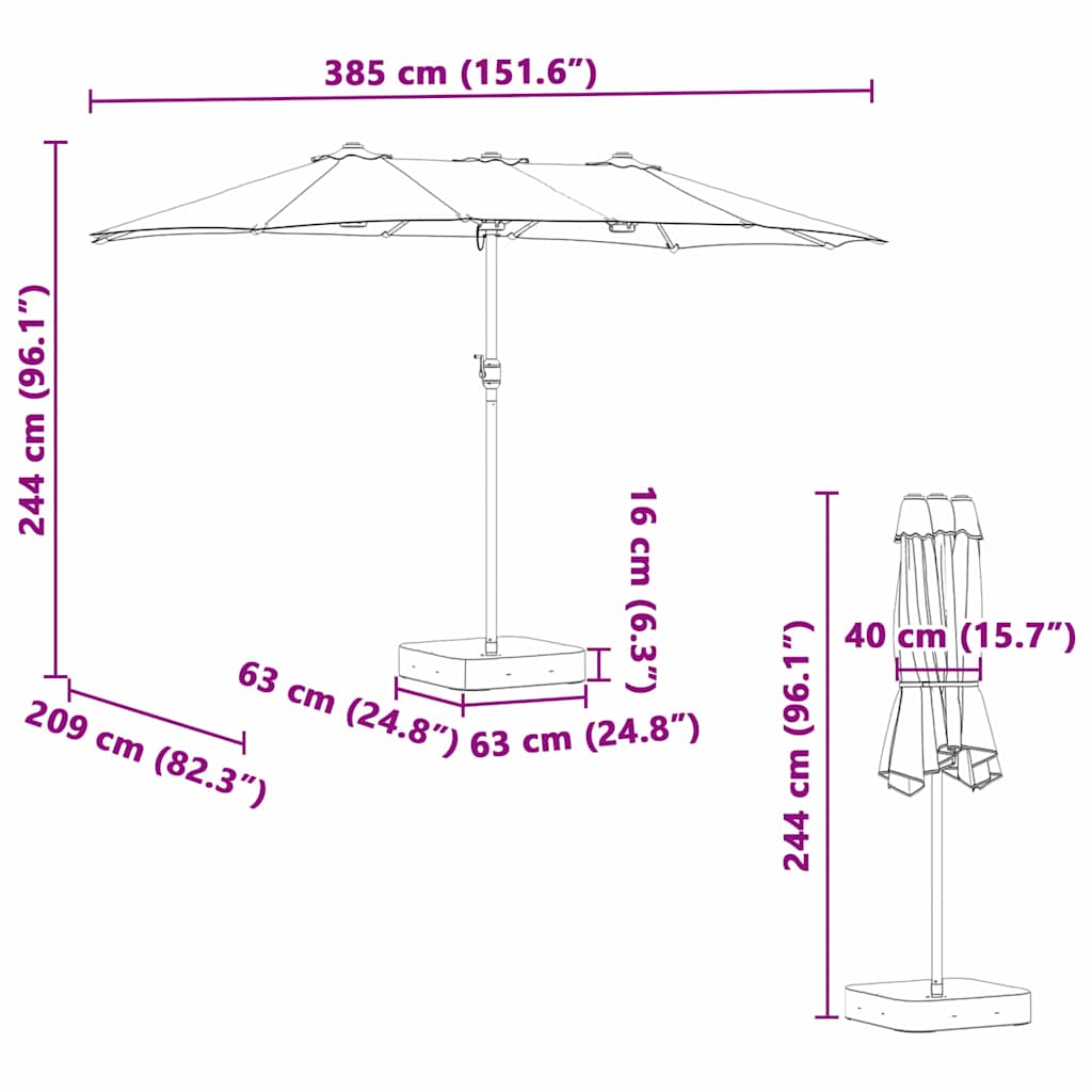 Gartenparasol Schwarz 385 x 209 x 244 cm Stoff