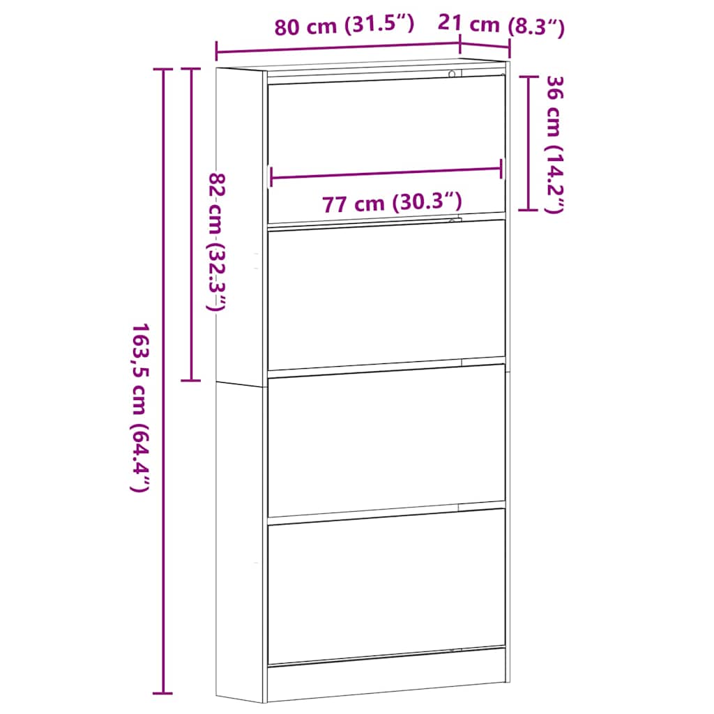 Schuhschrank mit Tür Schwarz Eichen-Optik 80 x 21 x 163.5 cm