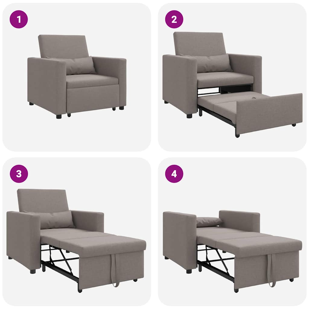 Einzel-Schlafsofa mit Rädern Taupe 90 x 165 x 87 cm Stoff