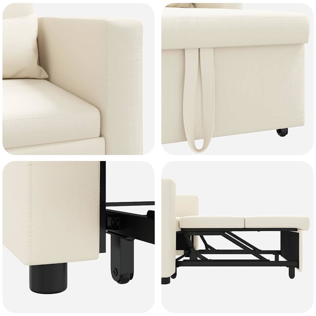 Einzel-Schlafsofa mit Rädern Cremeweiß 90 x 165 x 87 cm Stoff