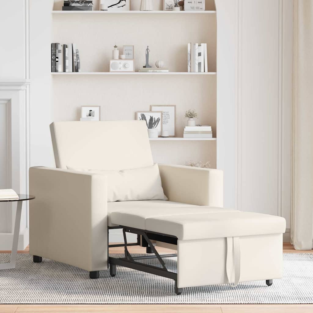 Einzel-Schlafsofa mit Rädern Cremeweiß 90 x 165 x 87 cm Stoff