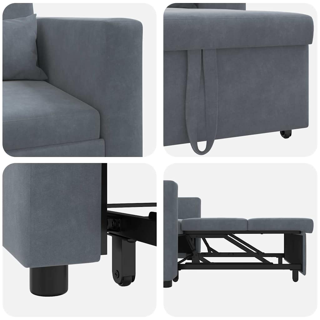 Einzel-Schlafsofa mit Rädern Dunkelgrau 90 x 165 x 87 cm Samt