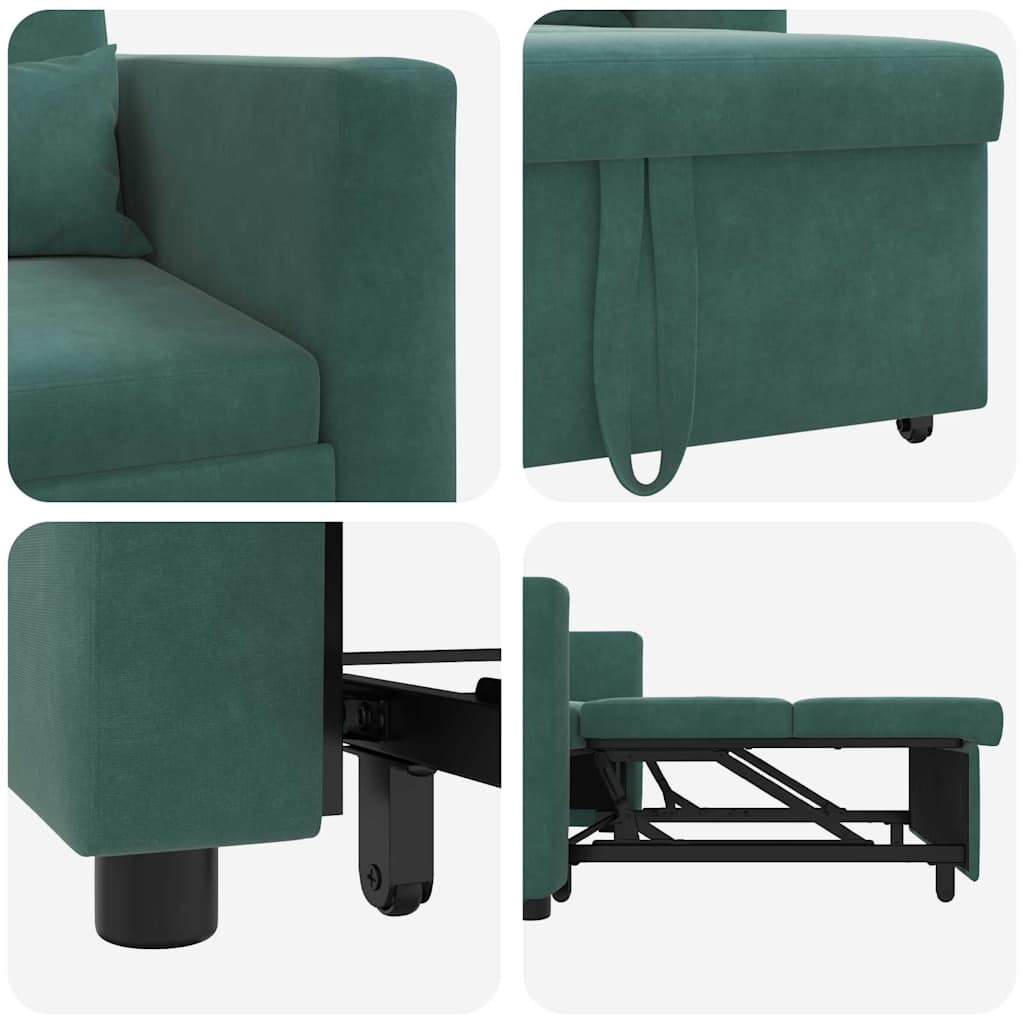 Einzel-Schlafsofa mit Rädern Dunkelgrün 90 x 165 x 87 cm Samt