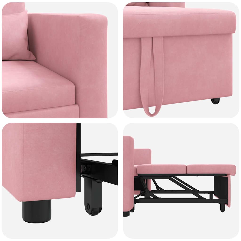 Einzel-Schlafsofa mit Rädern Hellrosa 90 x 165 x 87 cm Samt