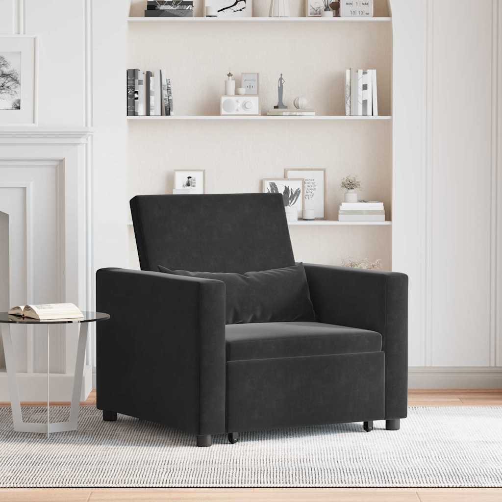 Einzel-Schlafsofa mit Rädern Schwarz 90 x 165 x 87 cm Samt