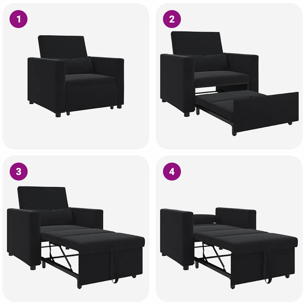 Einzel-Schlafsofa mit Rädern Schwarz 90 x 165 x 87 cm Samt