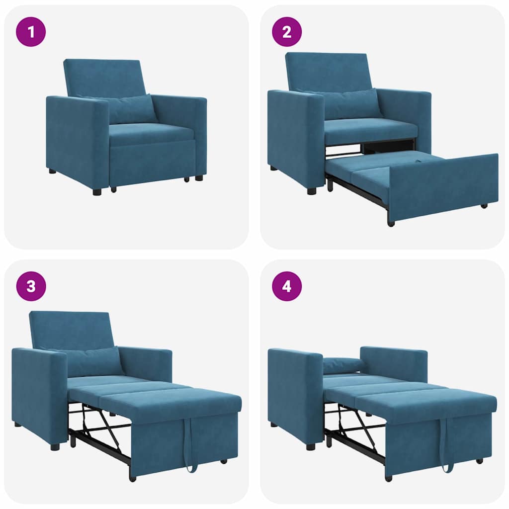 Einzel-Schlafsofa mit Rädern Blau 90 x 165 x 87 cm Samt
