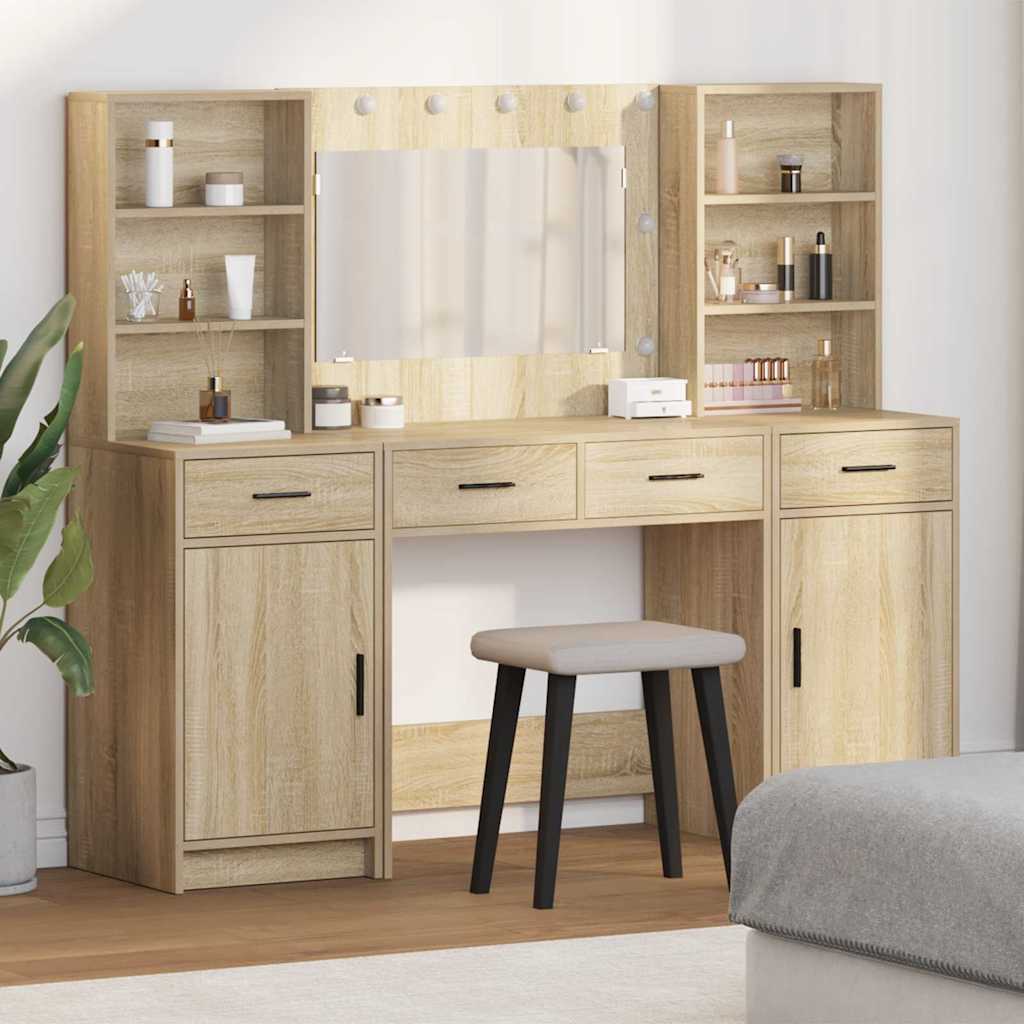 Schminktisch Set mit Tür 3 pcs Sonoma-Eiche 78,5 x 41 x 135 cm