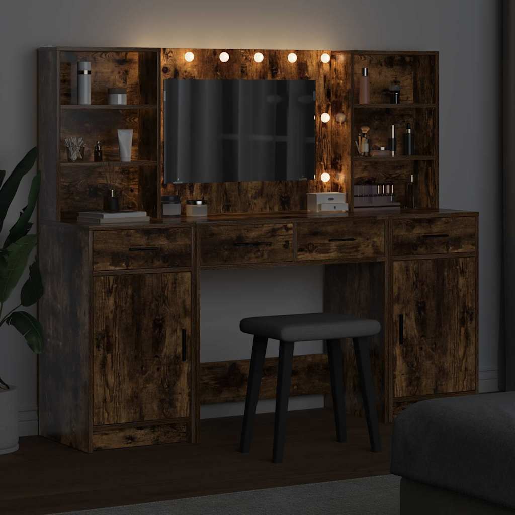 Schminktisch Set 3 pcs Geräucherte Eiche 78,5 x 41 x 135 cm