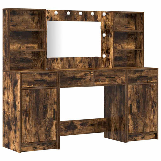 Schminktisch Set mit Tür 3 pcs Geräucherte Eiche Holzwerkstoff