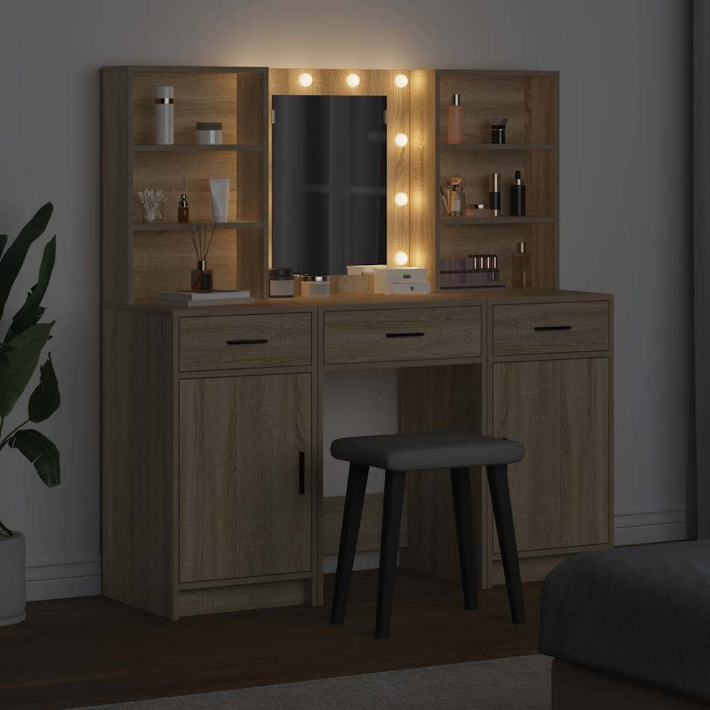 Schminktisch Set mit Regal 3 pcs Sonoma-Eiche 50 x 41 x 135 cm