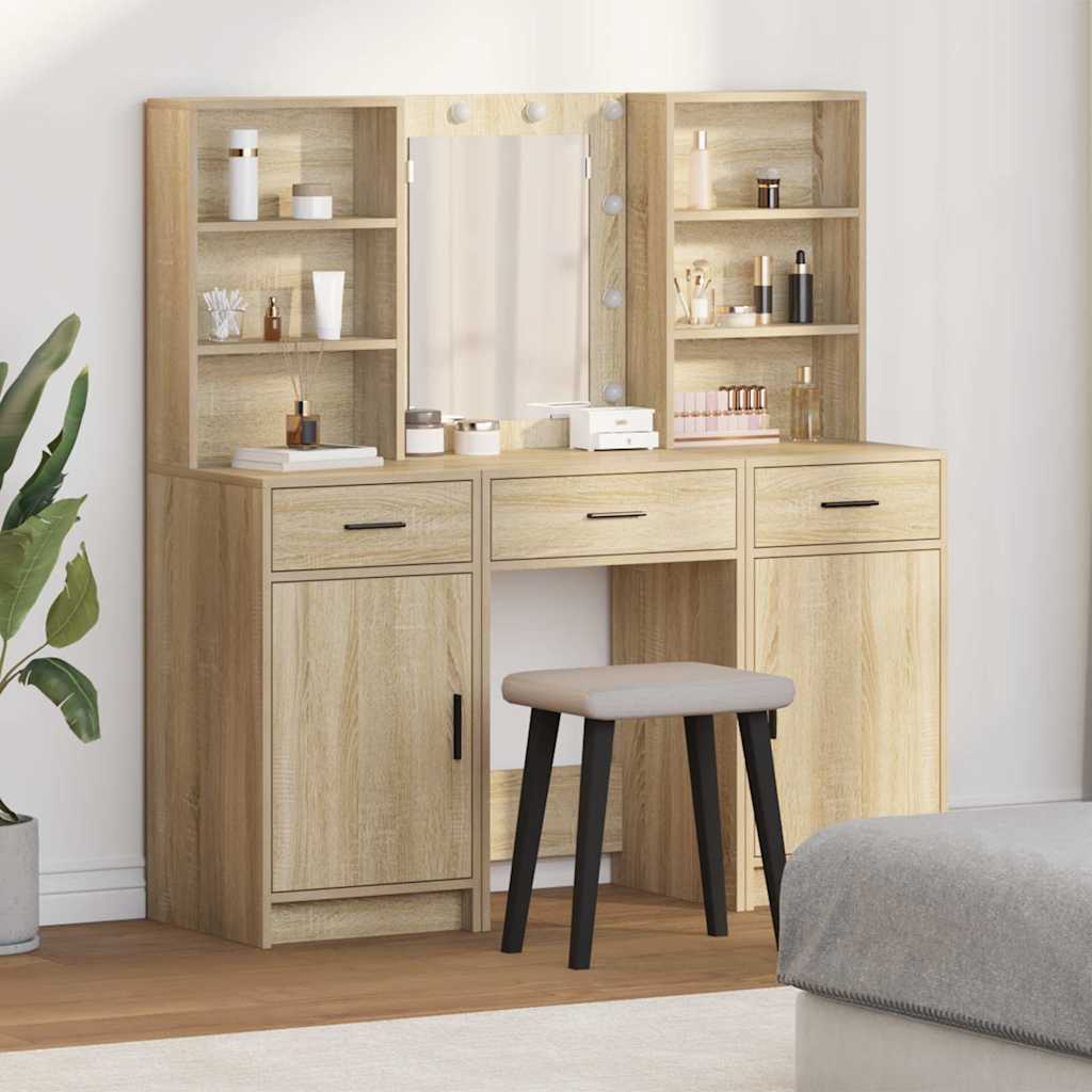 Schminktisch Set mit Regal 3 pcs Sonoma-Eiche 50 x 41 x 135 cm