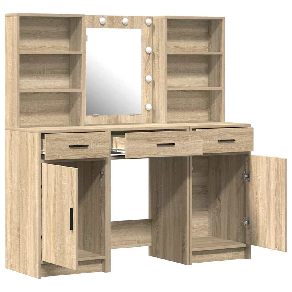 Schminktisch Set mit Regal 3 pcs Sonoma-Eiche 50 x 41 x 135 cm