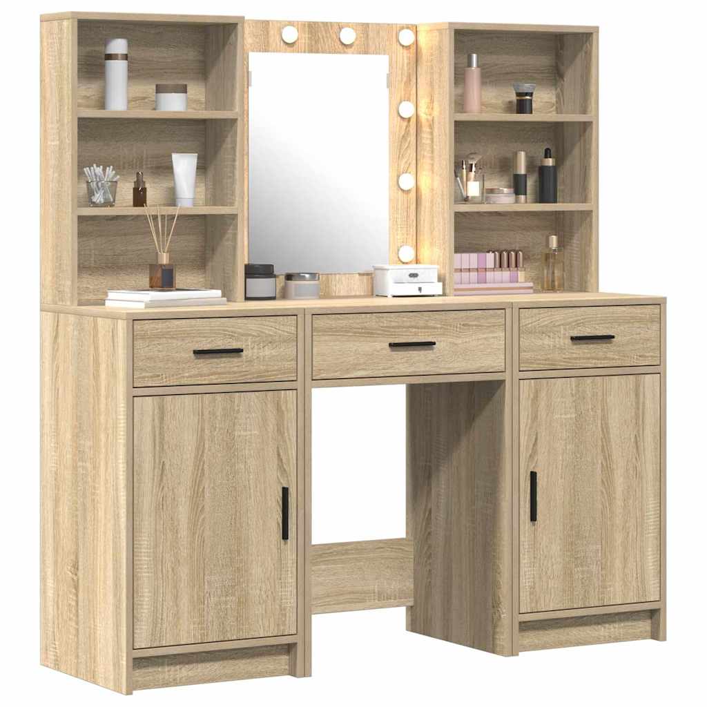 Schminktisch Set mit Regal 3 pcs Sonoma-Eiche 50 x 41 x 135 cm