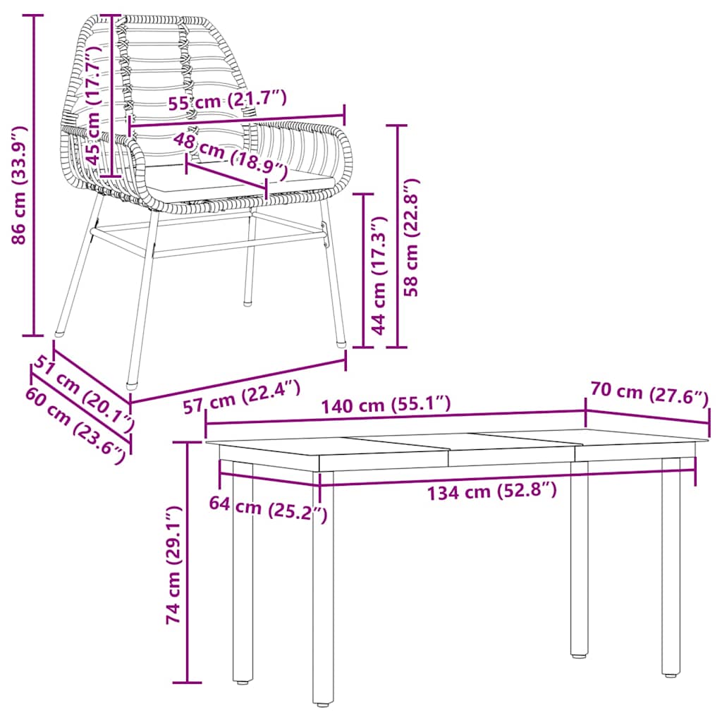 5-tlg. Garten-Essgruppe mit Kissen Schwarz Poly Rattan Glas