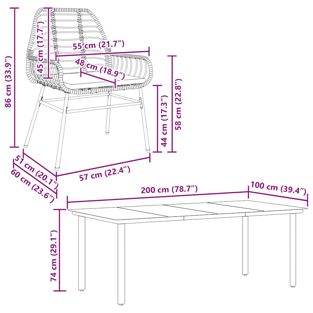 7-tlg. Garten-Essgruppe mit Kissen Braun Poly Rattan Glas