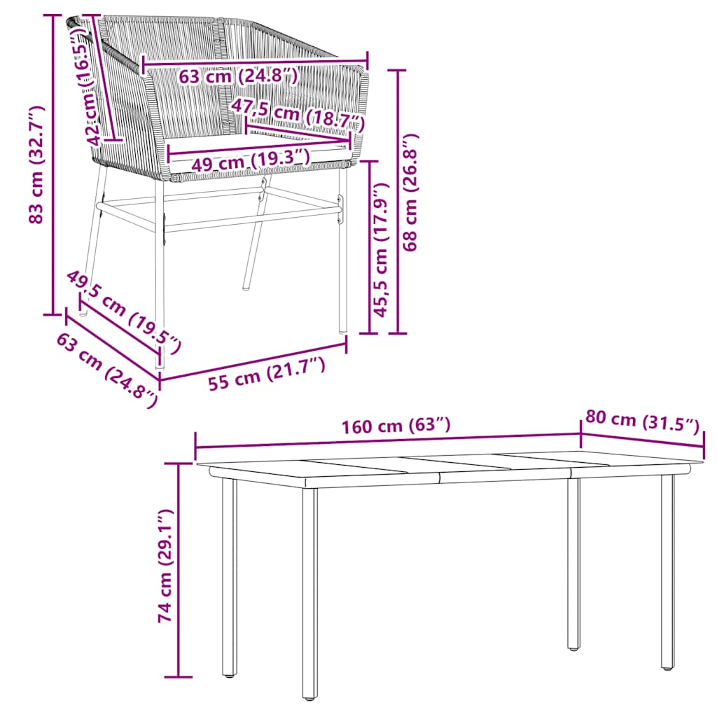 5-tlg. Garten-Essgruppe mit Kissen Schwarz Poly Rattan Glas