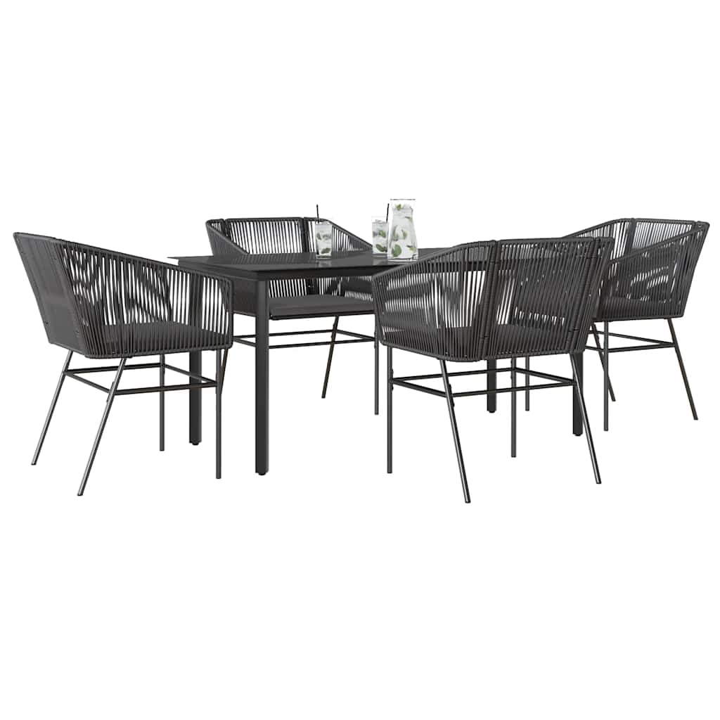 5-tlg. Garten-Essgruppe mit Kissen Schwarz Poly Rattan Glas