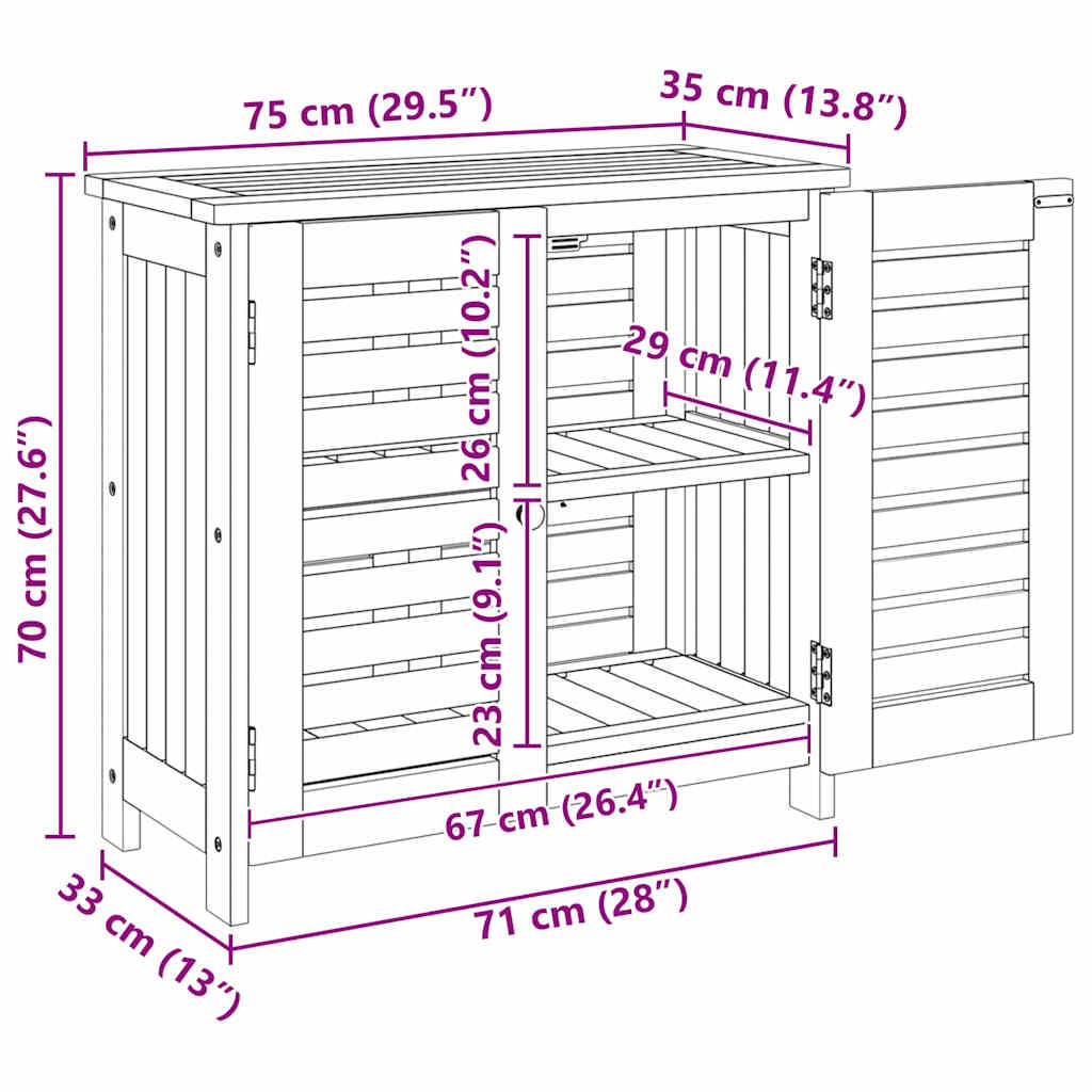 Garten-Schrank mit Tür Braun 75 x 35 x 70cm Massivholz Akazie