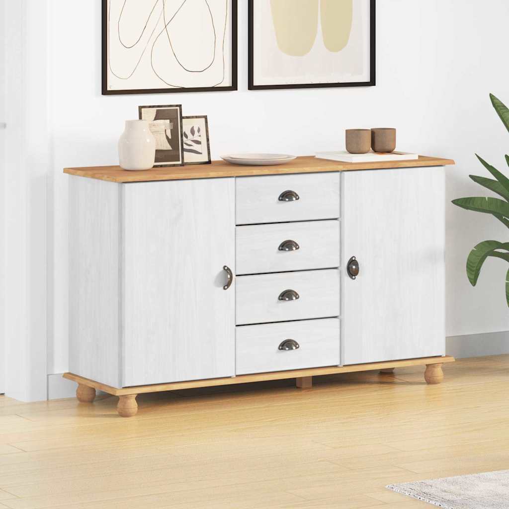 Sideboard ASKIM Weiß 133,5 x 40 x 79 cm Massivholz Kiefer
