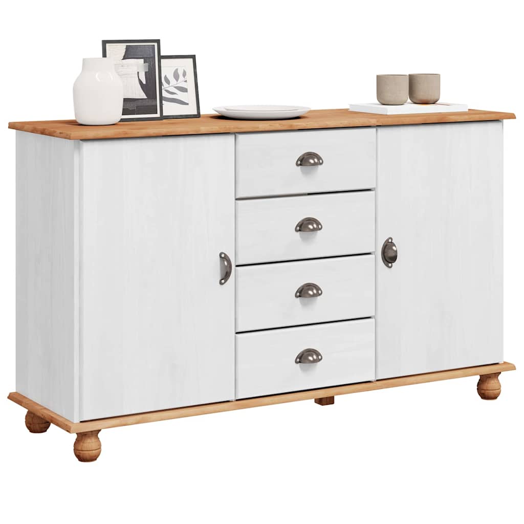 Sideboard ASKIM Weiß 133,5 x 40 x 79 cm Massivholz Kiefer
