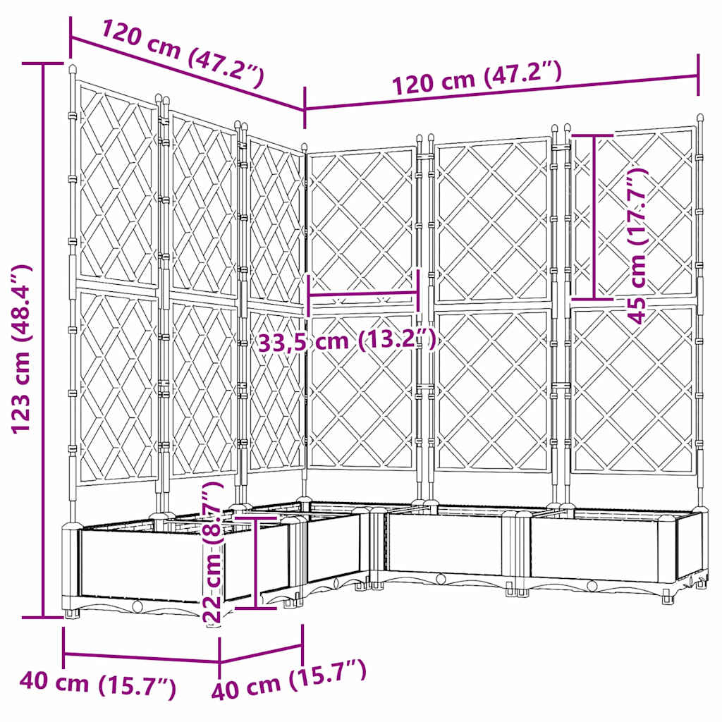 Gartenpflanzer mit Gitter 5 pcs Braun 120 x 120 x 125,5 cm PP