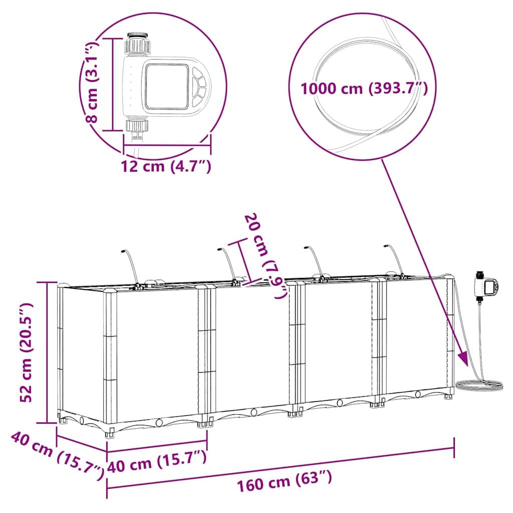 Gartenpflanzer Braun 160 x 40 x 52 cm Stahl
