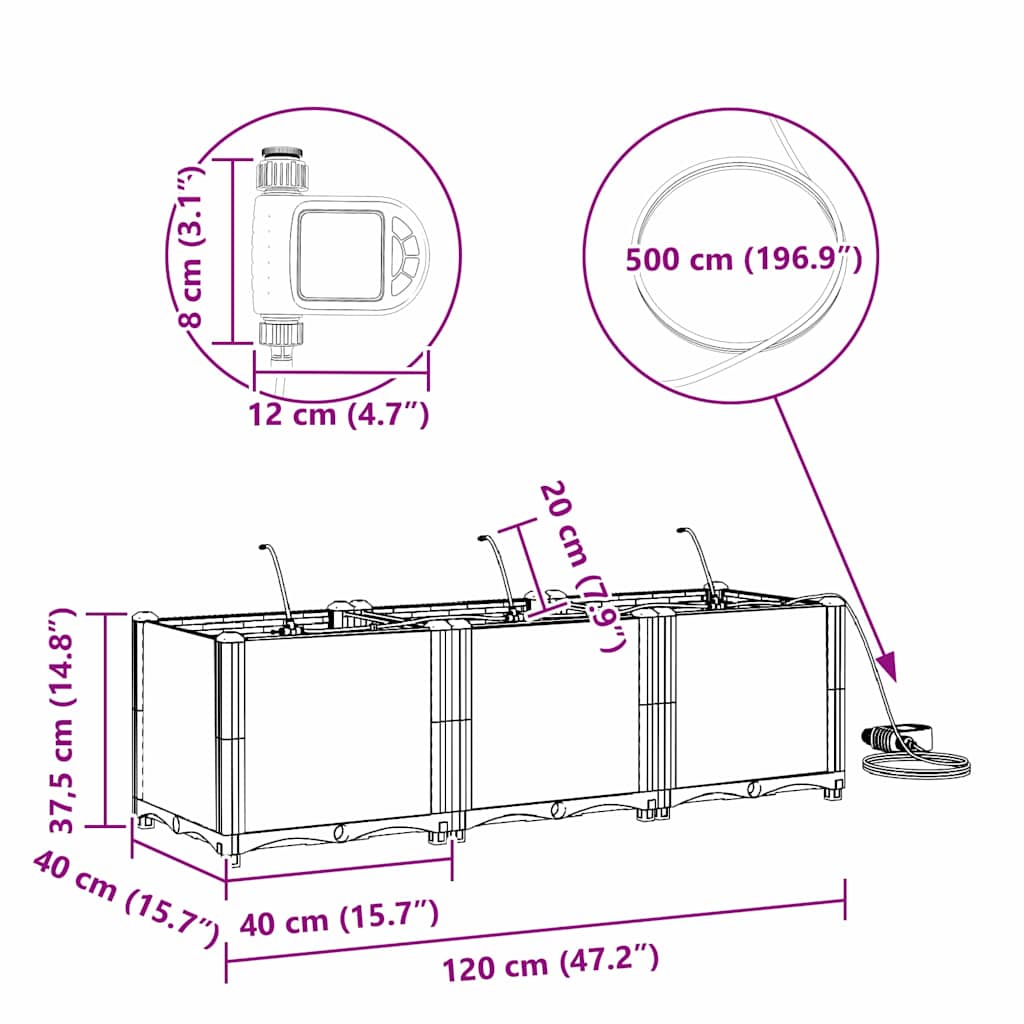 Gartenpflanzer Grau 120 x 40 x 37.5 cm Stahl