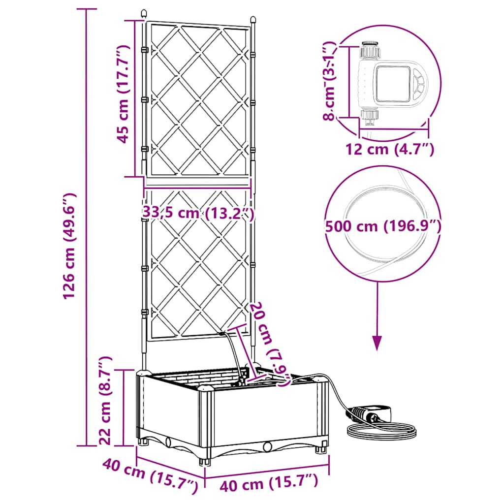 Gartenpflanzer Grau 40 x 40 x 126 cm Stahl
