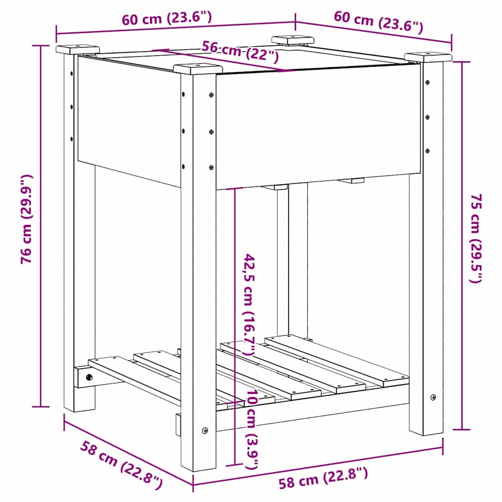 Gartenblumentopf Beige 60.5 x 60 x 76.5 cm Massives Fichtenholz