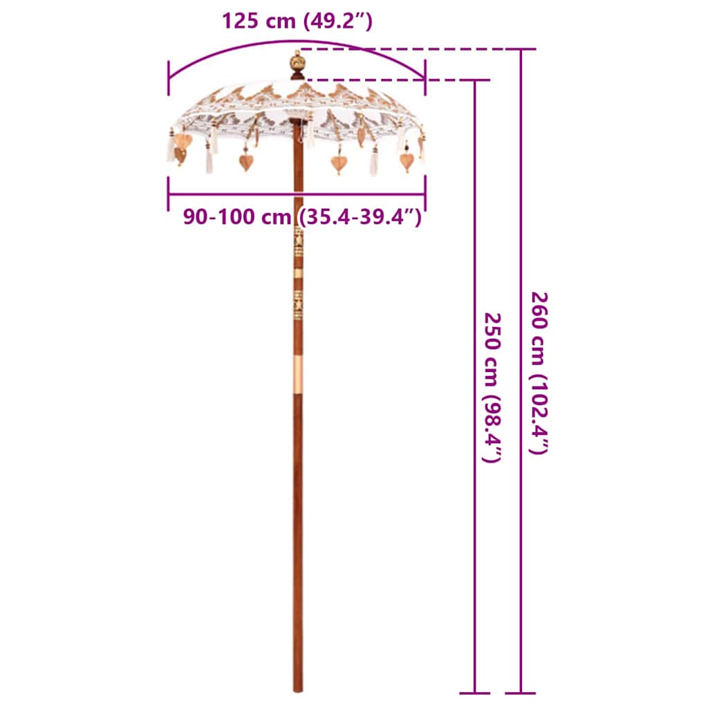 Balinesischer Sonnenschirm Creme 95 x 95 x 260 cm