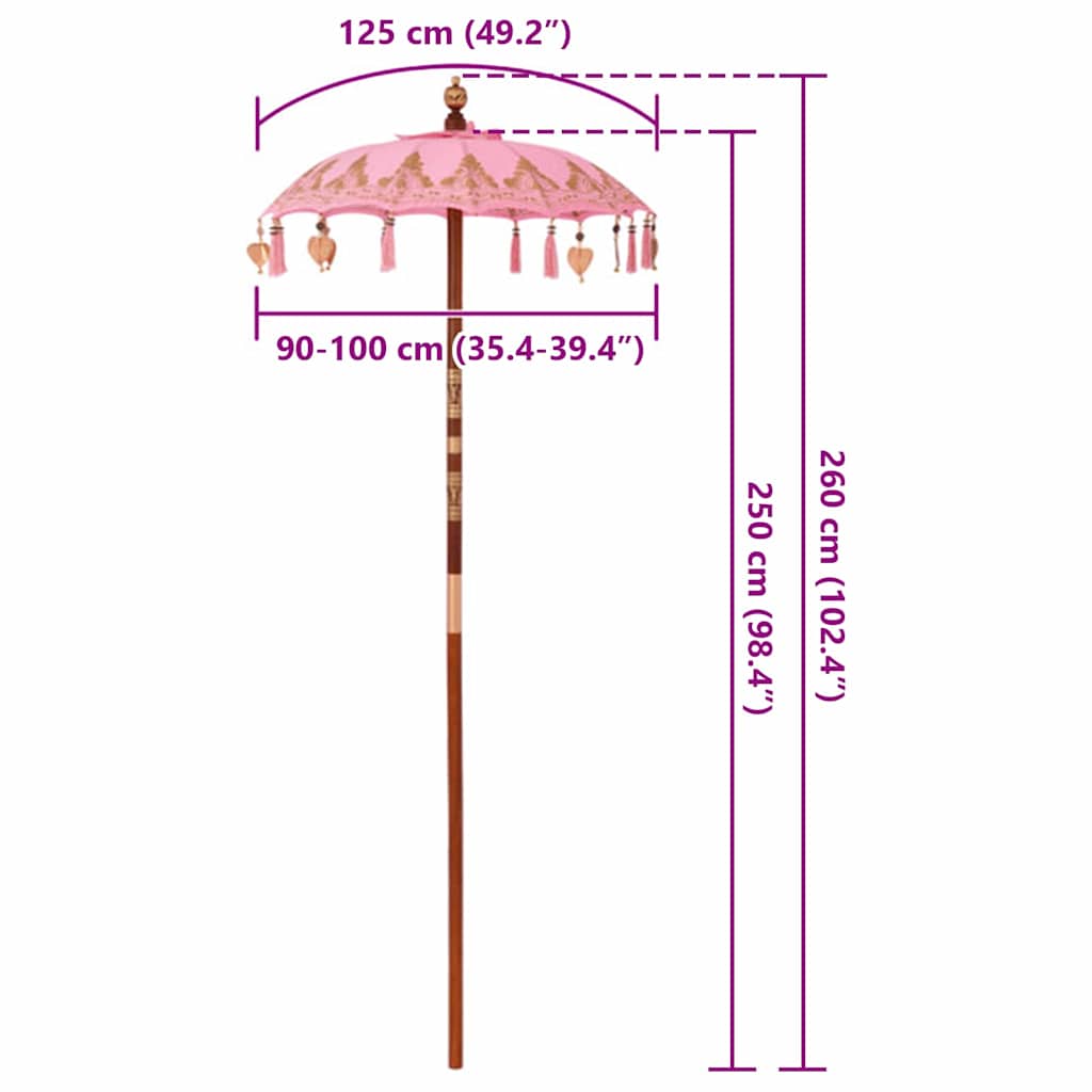 Balinesischer Sonnenschirm Rosa 95 x 95 x 260 cm